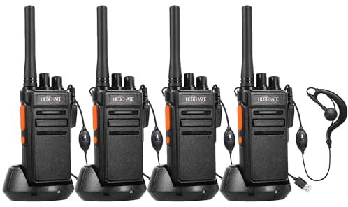 HESENATE HT66 Walkie Talkie, Lizenzfreies PMR446 Funkgerät, Große Reichweite Woki Toki Handfunkgerät 16 Kanäle Funkgeräte Set Professionelles Walky Talky Scan VOX mit Kopfhörer (Schwarz, 4er Set)