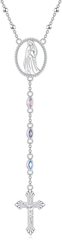 YAFEINI Rosenkranz Kette Sterling Silber Italienische feste Perle Kette Kreuz & Rosen kranz Jungfrau Maria Anhänger Y Halskette Catolicos Schmuck Geschenke für Damen
