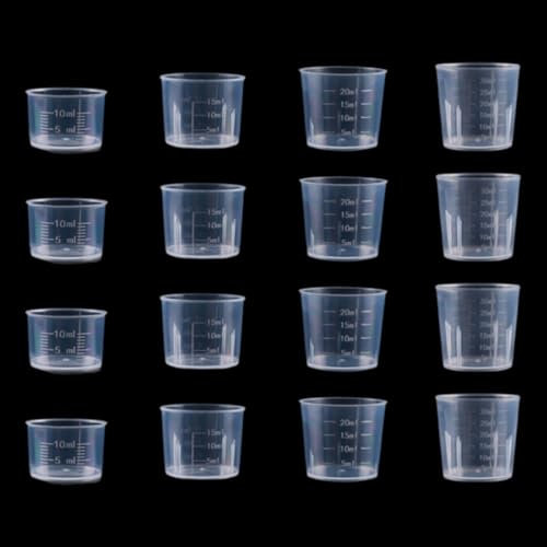 16Pcs Medicine Cups, Plastic Medicine Pots, Transparent Measuring Cups, Epoxy Mixing Cups, for Kitchen Cooking Medicine Measure Tool, 4 Different Size 10ml 15ml 20ml 30ml