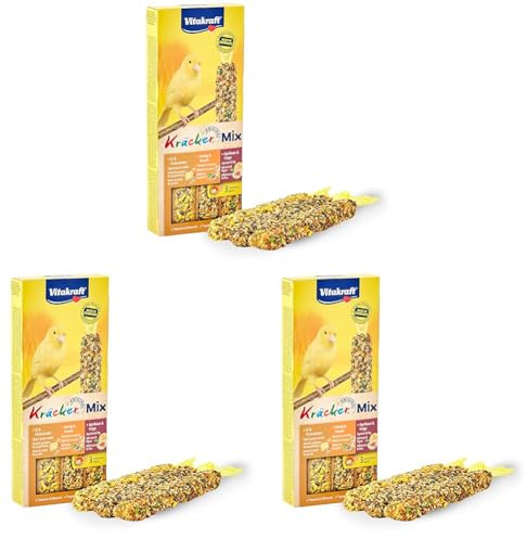 Vitakraft Kräcker Mix,snack ucceli, bastoncini da sgranocchiare con uovo e semi di prato,con albicocche e fichi,con miele e sesamo,a sostegno della cura del becco,senza l'aggiunta di zuccheri (1x 80g)