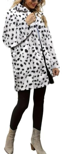TOPONSKY Abrigos cálidos de invierno con solapa de piel sintética para mujer con forro interior y botones, Patrón de vaca Cd, X-Large