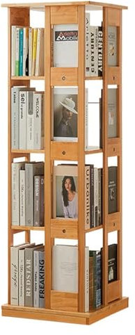 TAIPINGOZ Standregal Drehregal, Drehbares Bücherregal, Drehbares Aufbewahrungsregal aus Holz, Standregale mit offenem Design, Regal for Wohnzimmer, Arbeitszimmer(Light Brown)