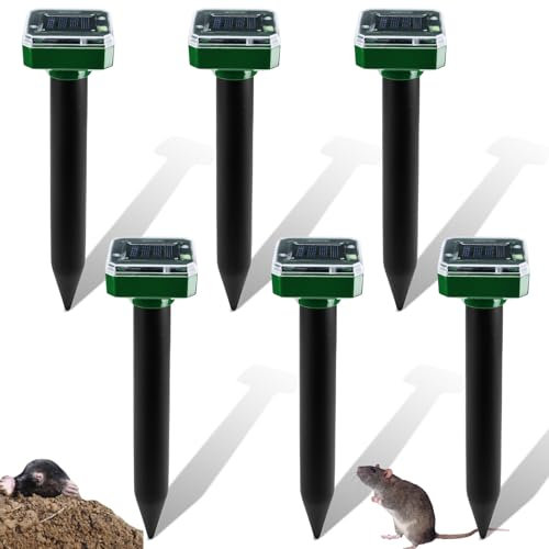 GOMETY Dispersore di Talpe Solare: 6 Pezzi di Repellente ad Ultrasuoni, Robusto e Resistente alle Intemperie per Giardino e Prato (IP65)