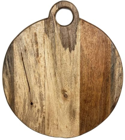 Ring Handle Chopping Boards Mango Wood Round Hand Carved Kitchen Serveware Large (Medium 40cm)