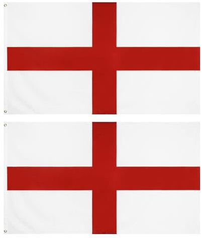 2 Stück 90 x 150 cm rote und weiße England-Flaggen, St. Georgskreuz-Flaggen, englische Nationalflaggen, große Sportveranstaltungen, Stoffparade-Flaggen mit Ösen für Zuhause, Garten