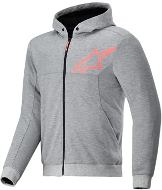 Alpinestars Chrome v2 - Sudadera deportiva con capucha, chaqueta reforzada para motociclista con certificación CE y estilo urbano, M, gris jaspeado/rojo fluo