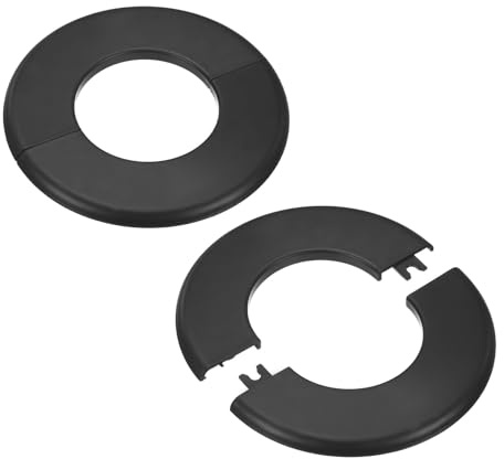 M METERXITY 2er-Pack Wand-Split-Flansch Abdeckplatten Schwarz | ABS Rund Selbstklebende, Für 2, 5 Zoll/63mm Außendurchmesser Rohr, Für Wasserrohr/Armatur