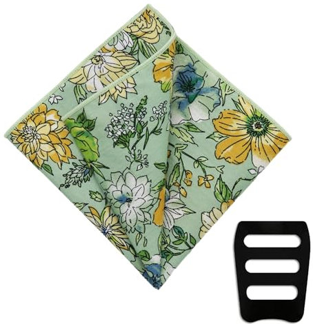 Luckyvestir Einstecktuch mit Blumenmuster für Herren, Anzug, Baumwolle, Taschentuch mit Einstecktuchhalter für Jacke, Hochzeit, Party, Bräutigam, Grün, Hellgelb, Weiß, Blau, 9.84 X 9.84