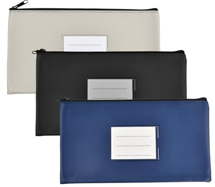 3 Stück Banktasche, 28x15cm Geldtasche aus Kunstleder, A5 Dokumentenmappe mit Reißverschluss und Fenster zur Beschriftung, Wasserdichte für Schule, Haushalt und Business (B)