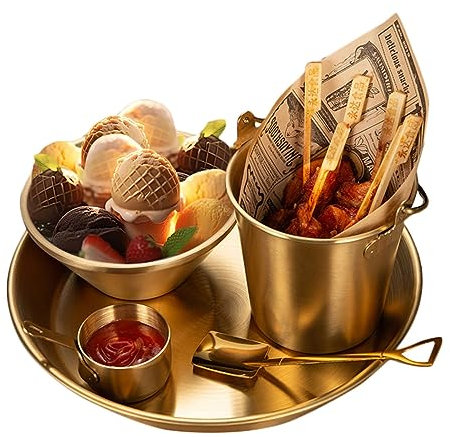 Lot De 5 Bols À Dessert Seau À Collation, Seaux En Acier Inoxydable, Bol De Service À Crème Glacée Et Cuillères, Plateaux Ronds, Tasses À Sauce, Plat Parfait For La Crème Glacée, Les Fruits, La Salade