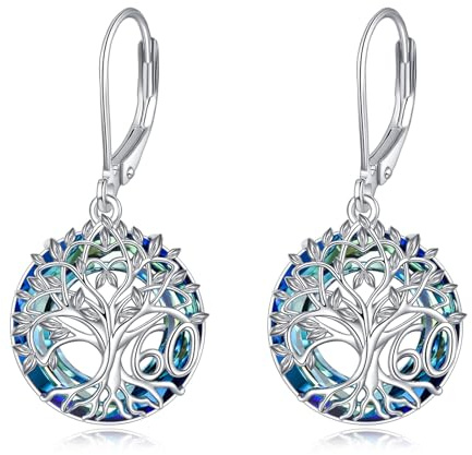 YFN födelsedag örhängen 925 sterlingsilver livets träd örhängen blå kristall smycken gåva för kvinnor mödrar, Normalität, Sterlingsilver, Ingen ädelsten