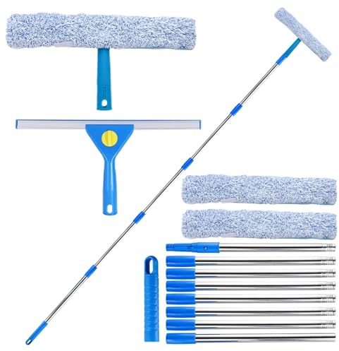 10Ft(3m) Window Squeegee Cleaning Equipment with Long Handle, 35cm Window Washing Squeegee and Scrubber Cleaning Equipment, Window Cleaning Kit for Indoor/Outdoor High Window, RV, Car