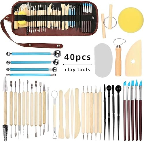 LINPHCEY 40-Piece Clay Sculpting Tools Set Perfect for Polymer Air Dry Modeling Clay Beginners & Professionals Ideal for DIY Pottery & Ceramics Tools for Clay Sculpey Sculpting & Crafting
