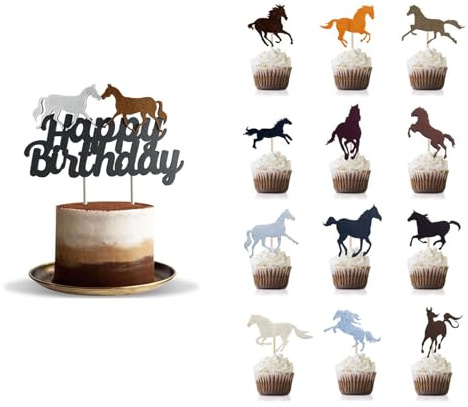 Gleemix 13 Stück Tortendeko Pferd Set, Tortenaufleger Pferd, Pferde Deko Geburtstag für Pferdeparty, Horse Theme Cake Topper, Kinder Party Supplie, Filz Party Dekorationen, für Jungen Mädchen Pferd