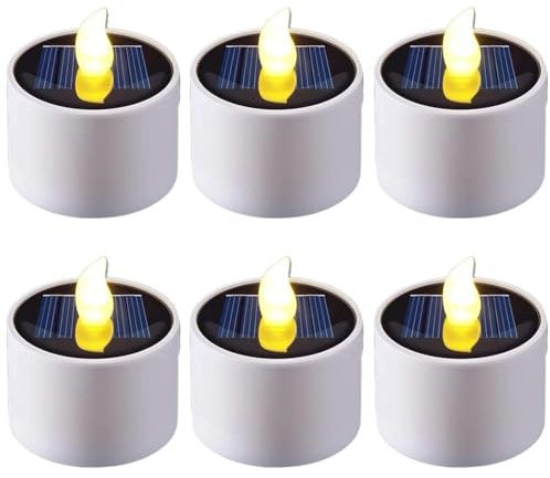 Tomedeks 6er Solar LED Teelichter Wiederaufladbar, Wasserdicht, Flackernde Kerzen für Outdoor, Balkon, Terrassen, Garten Deko, Weihnachtsdeko [Energieklasse A]