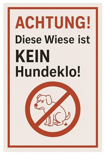 AstraDesign Blechschild „Diese Wiese ist kein Hundeklo“ 20x30 cm, Weiß/Rot – mit vorgebohrten Löchern – Warnschild für Garten, Wiese, Park, Hof und Einfahrt – einfache Montage