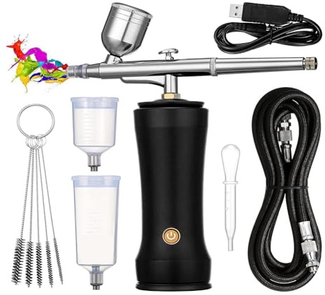 Rersduyt Airbrush Kit with Compressor,30PSI Cordless AirbrushGun Kit with Air Hose Rechargeable Handheld Airbrush Set for Cake B