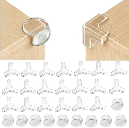 Kantenschutz Baby Set, 30 Stück, Weich Selbstklebend, Eckenschutz für Möbel | （ T-Shape tischkantenschutz ecken ×20 und rund-Shape eckenschutz kantenschutz ×10）