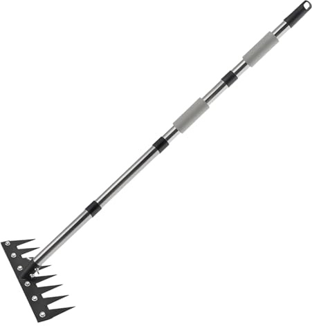 Genérico Rastrillo Desbrozador De Largo Mango | Desbrozadora Manual para Jardinería Paisajismo Y Airear Suelo - Extractora Ergónoma para Limpieza De Agujas De Pino Y Césped