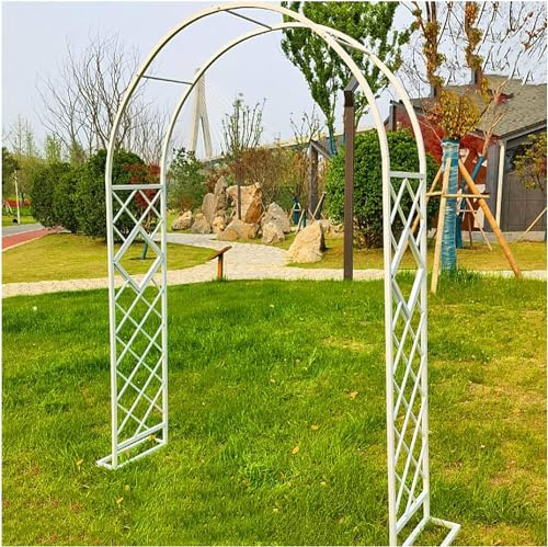 Arco de jardín de metal galvanizado, marco de enrejado de rosas resistente, arco independiente para plantas trepadoras, 340 x 230 cm, enrejado blanco para rosales y vides