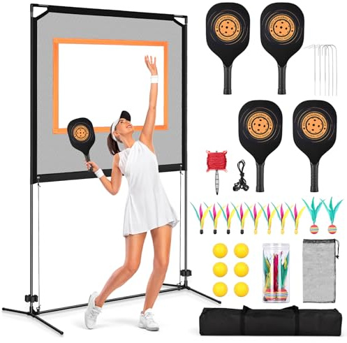 Yaofafa Paddelspiel mit Netz - All-in-One Outdoor & Indoor Sport Set mit professionellem Badmintonnetz für Hinterhof, Park & Court - Spaß Familienaktivität wie Pickleball & Tennis