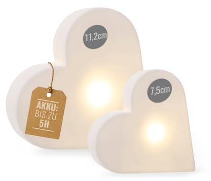 8 seasons design LED Herz Mini-Leuchten Set Shining Heart Micro XS & S – Dekolampen 8cm + 12cm – kabellos mit Akku, USB-C aufladbar – Tischdeko, romantische Deko, Herzlampen, Valentinstag, Muttertag