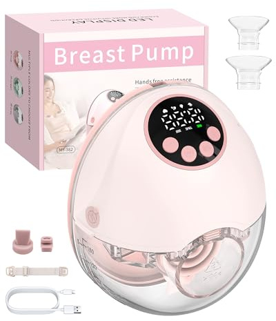 eSynic Hands-Free Milchpumpe Elektrische Brustpumpe Ultra-Leise & Tragbar 4 Modi & 12 Stufen mit LED-Display 24/21/19mm Anbausätze Überlaufschutz & Sprachansage 150 Min. Akkulaufzeit Für Berufstätige