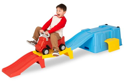 MagicMeadow Roller Coaster Toy for Toddlers | Blue, Red & Yellow | Up & Down | Indoor Outdoor Ride On Toys Train and Track - Sensory Kids Rollercoaster with Car Slide - Build a Rollercoaster