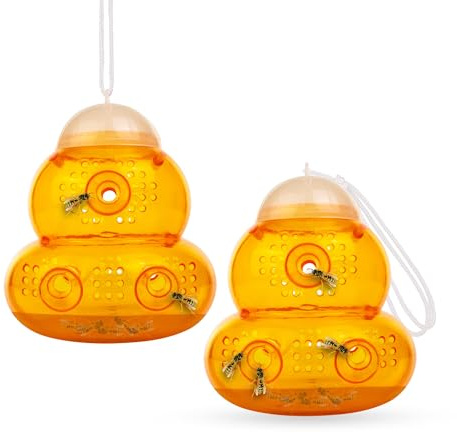Wasp Traps for Outdoors, 2 Pack Reusable Hanging Wasp Catchers, Hourglass Design Yellow Jacket and Hornet Traps for Patio, Garden, Yard (2 pcs)