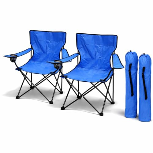 PALUPLUS 2 Sedie da Pesca pieghevoli di colore Blu, misura 75x46x80 cm, Struttura tubolare in metallo e tessuto in poliestere, Braccioli con Portabicchiere e Sacca per il Trasporto -1373F -3,8
