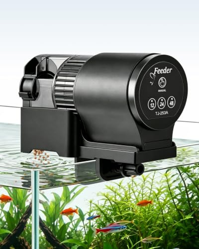 PYPABL Distributeur Automatique De Nourriture pour Poissons d'Aquarium, Distributeur 110ml avec Minuterie, Alimentation Quotidienne/Vacances, Fonctionne à Piles, Adapté Aux Granulés/Flocons/Bâtonnets
