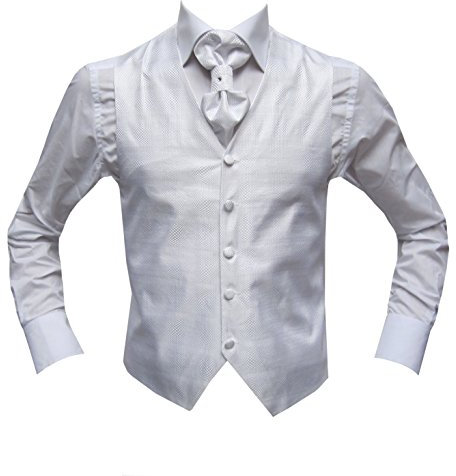 MMUGA Herren Hochzeitweste Set mit Plastron Rio Weiß 60