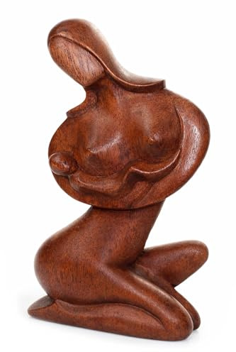 Budawi® Holzskulptur Mutter mit Kind | handgefertigte Holzfigur 20 cm | Deko Figur Familie Geburt Geborgenheit