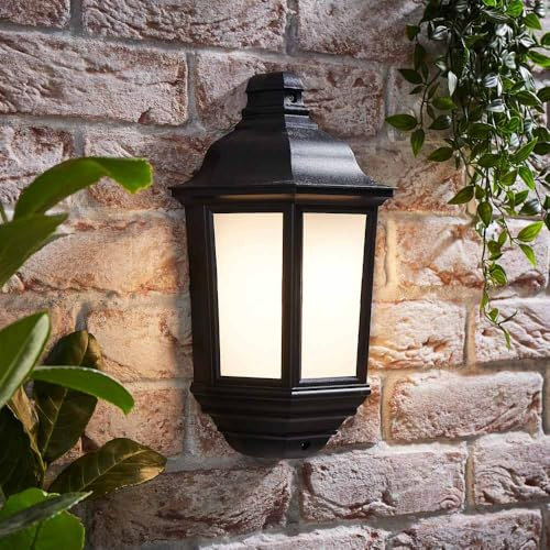 MiniSun | Traditional Black Aluminium Porch Wall Mounted Flush Lantern | Outdoor Wall Lights, Home Décor & Improvement Essential | Mains Wired