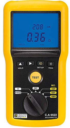Chauvin Arnoux CA6522 Testgeräte Megohmmeter, digital, 250V-500V-1000V Gleichstrom, Cat IV, schwarz und gelb