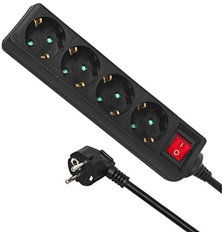 Maclean MCE196G 4-vägs grenuttag 3 m med strömbrytare flera uttag kontaktlist barnskydd Schuko 3 500 W