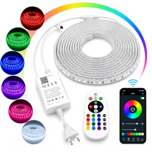 ONSSI Tiras LED 220v Smd5050 (6 Metros) 60 Led/m RGB Multicolor Con Transformado,Control por Mando de Distancia y APP