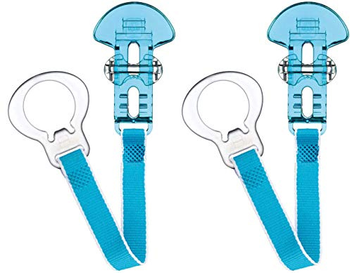 MAM Dummy Clip | 2 Pack | Baby Soother Clips Fit All MAM Soothers | Adjustable Length and Lightweight Design | Baby Accessories | Blue | Dummies Not Included