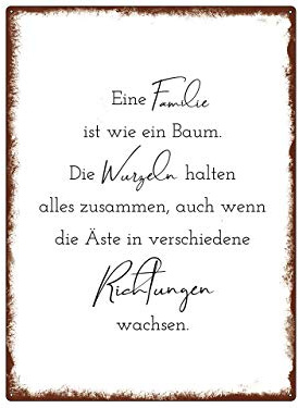 Schild aus Metall - Familie ist wie ein Baum - Geschenk für Mutter Vater Bruder Schwester Oma Opa Wurzeln Äste Herzmenschen