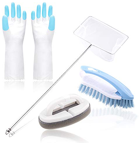 Whaline,Kit di pulizia per acquario, acquario, spa, vasca idromassaggio e piccola piscina, strumenti di pulizia inclusi rete per piscina, spazzola con spugna, con un paio di guanti