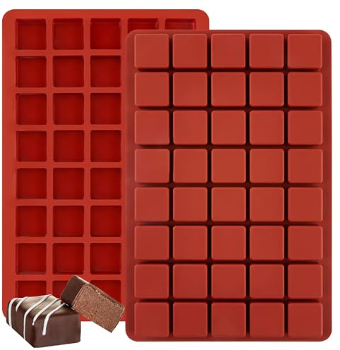 JOERSH 2PCS Square Silicone Caramel Hard Candy Molds for Chocolate, Truffles, Ganache, Jelly, Praline, Brownie, Butter, Ice Cube Tray
