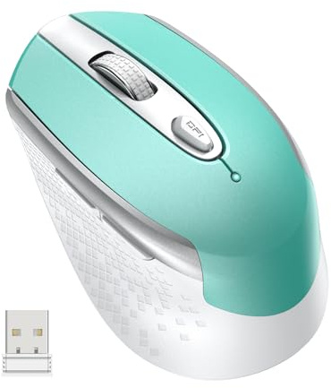 cimetech Trådlös mus, 2,4 GHz smal optisk mus med tyst USB-nano-mottagare, 800–1200–1 600 DPI justerbar, kompatibel med bärbar dator, PC, surfplatta, bärbar dator - dimmig blå