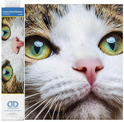 DIAMOND DOTZ DD6.029 – Original 5D diamantmålningsset katt med gröna ögon, kreativt set med 11,904 diamantmosaikstenar, målningsset 35 x 27 cm, gör-det-själv komplett set för vuxna och barn, medium