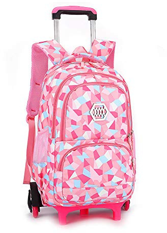 BOZONLI Trolley Schulranzen Rucksack Schulrucksack Trolley Schultrolley 6 Räder Schulranzen Mädchen Groß Trolley Schultasche Wasserdichter Rucksack mit Rollen für Mädchens Teenager und Kinder