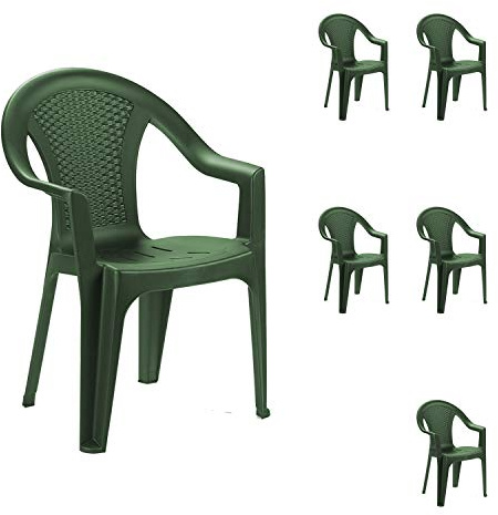 INDA-Exclusiv 6er Set Kunststoff Stapelstuhl Gartenstuhl Rattan-Optik Bistrostuhl Gartensessel stapelbar Balkonmöbel Gartenmöbel Grün Ischia