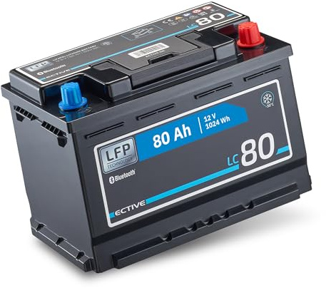 ECTIVE LiFePO4 Lithium-Eisenphosphat Batterie LC80LT 12V 80Ah 1024Wh, Van | Versorgungsbatterie bis -30°C mit BMS-System & Bluetoothfunktion, Aufbaubatterie für Boote, Wohnwagen, Camper etc.