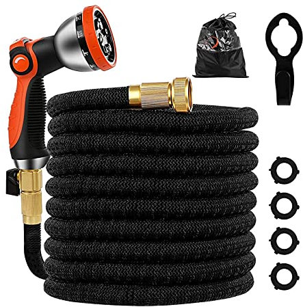 25ft-100ft Gartenschlauch Massiv Messingstecker, kinkfreie expandierbare HOSEPIPES für Garten - Hochleistungs-flexibler dichtlicher Schlauch Hochdruck-Wasser-Sprühdüsen & Bag & Kunststoffhalter