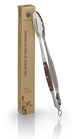 Buddy's BBQ - Pince à barbecue XXL - 46 cm - Pince multi-usages - Pince à saucisse - Accessoire de barbecue - Poignée résistante à la chaleur - Aspect bois