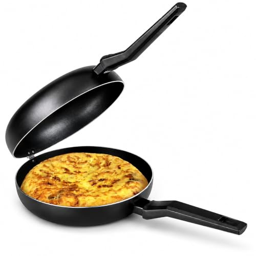 TIENDA EURASIA® Sarten Tortilla Patatas - Sarten Doble Voltea Tortillas - Fabricado en Aluminio Antiadherente - Anclaje que Facilita dar la Vuelta a la Tortilla (20 cm)