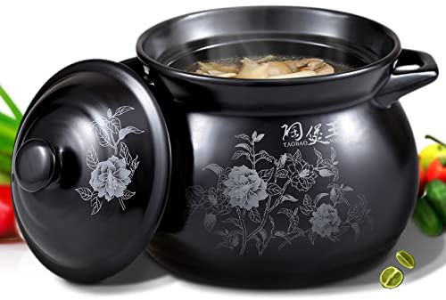 Cerámica china japonesa/Cacerola/Olla de barro/Olla de barro Olla antiadherente para vitrocerámica y horno, Ollas de sopa de cocina Resistente a altas temperaturas, Saludable y duradera, black-3.4L